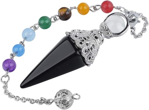 Nupuyai Natural Crystal Pendulum with 7 Chakra Stone Beads Chain, Hexagonal Healing Point Prism Pendant for Dowsing Divination Reiki in Kuwait