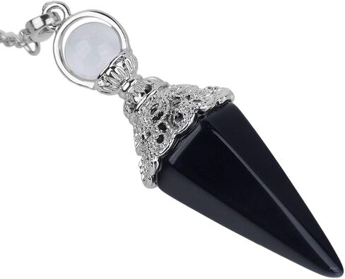 Nupuyai Natural Crystal Pendulum with 7 Chakra Stone Beads Chain, Hexagonal Healing Point Prism Pendant for Dowsing Divination Reiki in Kuwait