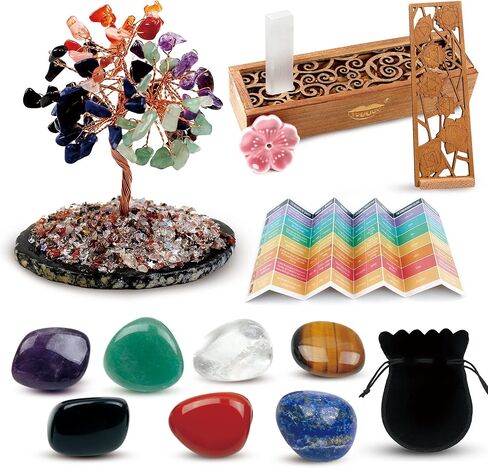 مجموعة الشفاء من حجر الشاكرا والكريستال من vuUUuv للتأمل، وتوازن الشاكرا أو الطقوس، والسيلينيت مع طاقة الشفاء التنظيفية (7 قطع + قطعتين) in Kuwait