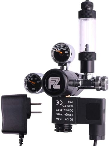 FZONE Aquarium CO2 Regulator AC Solenoid Mini Dual Gauge Display مع عداد الفقاعات وصمام فحص لأسطوانة CO2 القياسية الأمريكية CGA320 in Kuwait