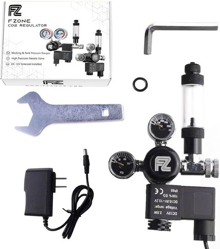 FZONE Aquarium CO2 Regulator AC Solenoid Mini Dual Gauge Display مع عداد الفقاعات وصمام فحص لأسطوانة CO2 القياسية الأمريكية CGA320 in Kuwait