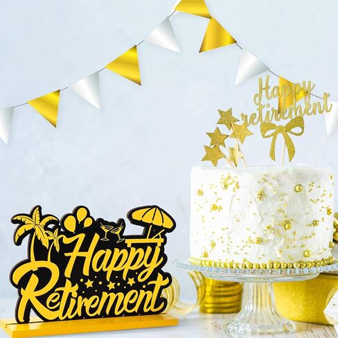 Frienda Retirement Party Decorations Happy Retirement Table Sign Officially Retired Table Centerpiece Black and Gold Sign Wooden Retirement Gifts for Happy Retirement Party Supplies, 3 Pieces in Saudi Arabia