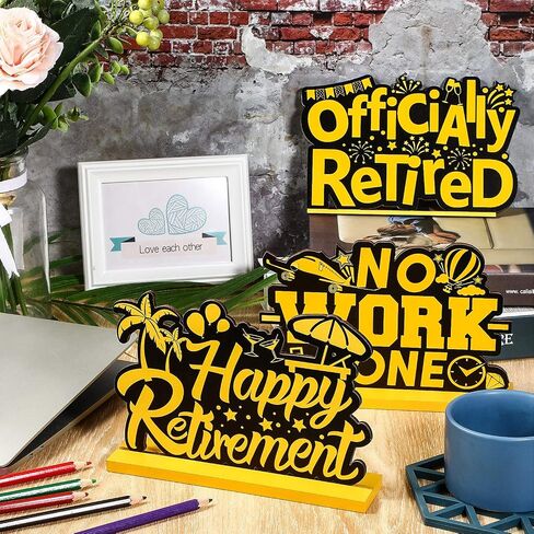 Frienda Retirement Party Decorations Happy Retirement Table Sign Officially Retired Table Centerpiece Black and Gold Sign Wooden Retirement Gifts for Happy Retirement Party Supplies, 3 Pieces in Saudi Arabia