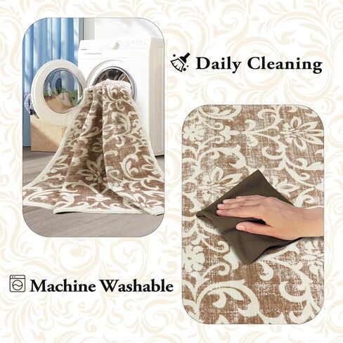 Lanffia سجادة عداء قابلة للغسل مقاس 2 × 8 بوصة، سجادة عداء المدخل الأزهار للمطبخ غير قابلة للانزلاق سجادة منخفضة الوبر رمادية ناعمة من الصوف الصناعي لغرفة النوم سجادة عتيقة طويلة جدًا لغسيل الممرات والمدخل in Kuwait