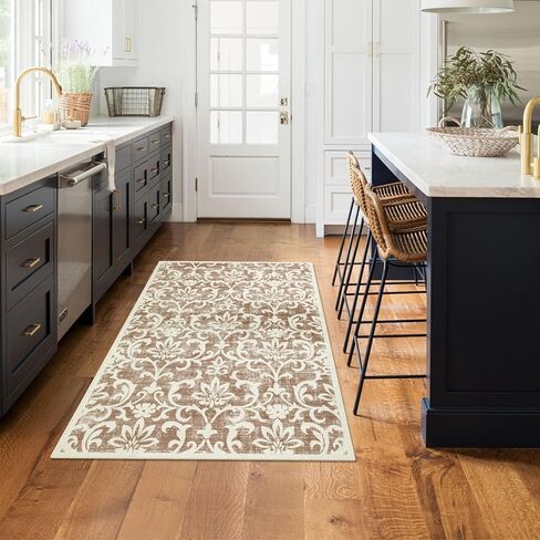 Lanffia سجادة عداء قابلة للغسل مقاس 2 × 8 بوصة، سجادة عداء المدخل الأزهار للمطبخ غير قابلة للانزلاق سجادة منخفضة الوبر رمادية ناعمة من الصوف الصناعي لغرفة النوم سجادة عتيقة طويلة جدًا لغسيل الممرات والمدخل in Kuwait
