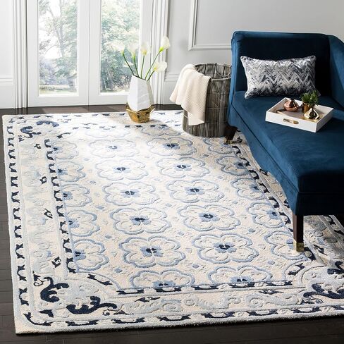 Safavieh Bella Collection BEL154A Handmade Premium Wool & Viscose Runner, 2'3" x 7', Ivory/Blue in Saudi Arabia