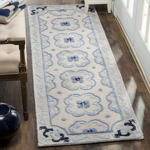 Safavieh Bella Collection BEL154A Handmade Premium Wool & Viscose Runner, 2'3" x 7', Ivory/Blue in Saudi Arabia