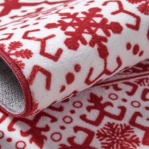 Christmas Area Rug 2x3 Red Snowflake Plaid Decorative Doormat Entryway Kitchen Washable Non Slip Soft Low Pile Small Carpet for Living Room Bedroom Entrance Dining Room Bathroom in Kuwait