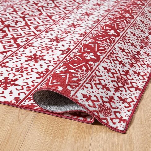 Christmas Area Rug 2x3 Red Snowflake Plaid Decorative Doormat Entryway Kitchen Washable Non Slip Soft Low Pile Small Carpet for Living Room Bedroom Entrance Dining Room Bathroom in Kuwait