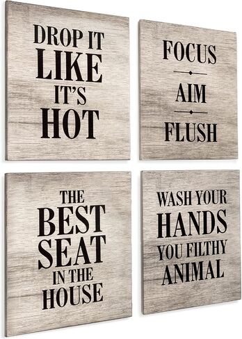 EXCELLO GLOBAL PRODUCTS Wooden Bathroom Humor Signs : Decor for Home, Restaurant, or Business - 8x10 Inches - Ready to Hang - White - (Pack of 4, Assortment 1) in Saudi Arabia