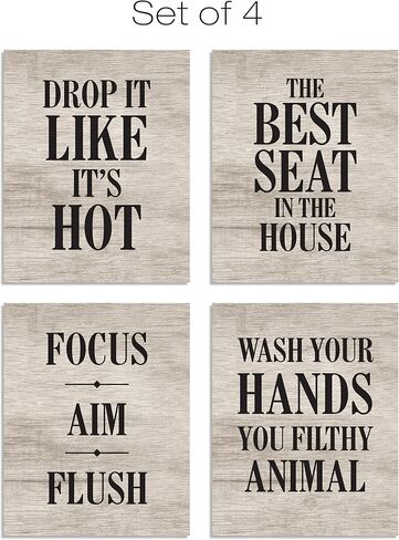 EXCELLO GLOBAL PRODUCTS Wooden Bathroom Humor Signs : Decor for Home, Restaurant, or Business - 8x10 Inches - Ready to Hang - White - (Pack of 4, Assortment 1) in Saudi Arabia
