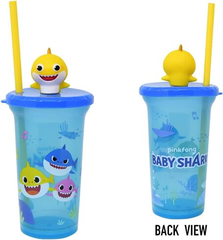 مجموعة اكواب بيبي شارك سعة 15 اونصة للاطفال والاولاد ~ مجموعة كوب بيبي شارك قابل لاعادة الملء مع ماصة وملصقات اضافية | للوازم المدرسية والرياضة والمزيد in Kuwait