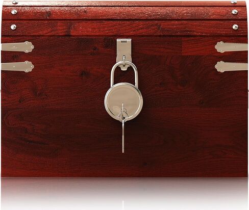 صندوق كنز القراصنة المصنوع يدويًا من Vizayo مع قفل ومفاتيح - صندوق تخزين خشبي عتيق مقاس 16 × 12 بوصة مع غطاء مفصلي - صندوق تخزين عتيق مزخرف مصنوع من خشب المانجو الصلب والقوي (أسود) in Kuwait