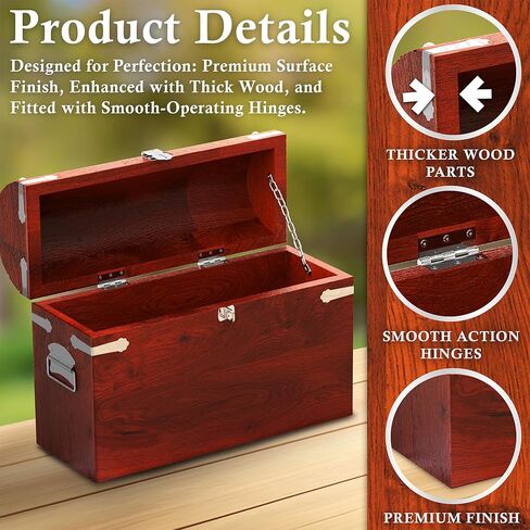 صندوق كنز القراصنة المصنوع يدويًا من Vizayo مع قفل ومفاتيح - صندوق تخزين خشبي عتيق مقاس 16 × 12 بوصة مع غطاء مفصلي - صندوق تخزين عتيق مزخرف مصنوع من خشب المانجو الصلب والقوي (أسود) in Kuwait