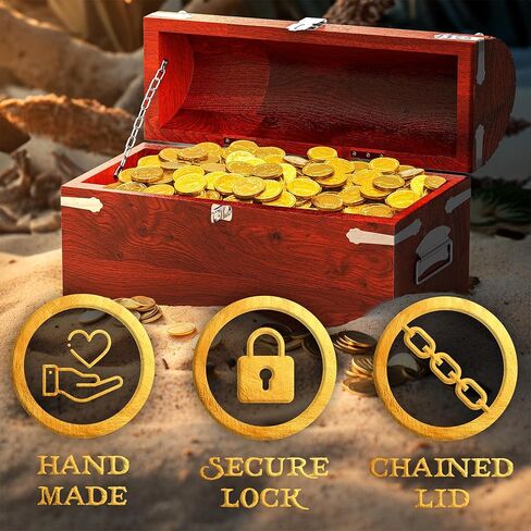 صندوق كنز القراصنة المصنوع يدويًا من Vizayo مع قفل ومفاتيح - صندوق تخزين خشبي عتيق مقاس 16 × 12 بوصة مع غطاء مفصلي - صندوق تخزين عتيق مزخرف مصنوع من خشب المانجو الصلب والقوي (أسود) in Kuwait