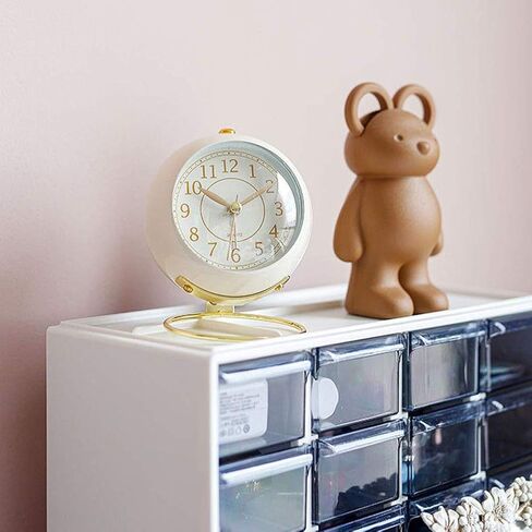 thjsvy Small Table Clocks Vintage Decorative Desk Clocks Non-Ticking Tabletop Alarm Clock for Bedroom/Living Room/Kitchen/Office/Classroom (White) in Saudi Arabia