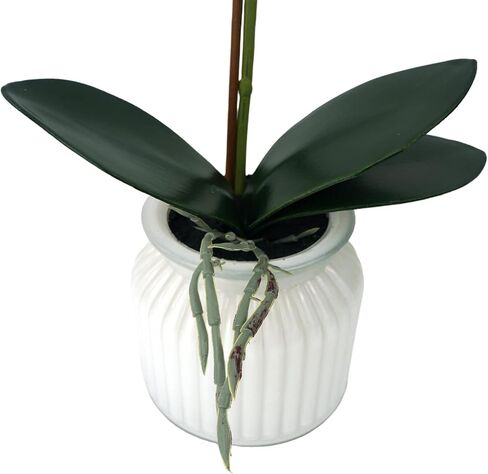 Hisow زهور الأوركيد الاصطناعية مع وعاء، 14.6 بوصة زهور الأوركيد الحريرية نباتات الأوركيد الصناعية ترتيبات الزهور الحريرية لديكور المنزل ومكتب الزفاف والفنادق والحفلات (أبيض) in Kuwait