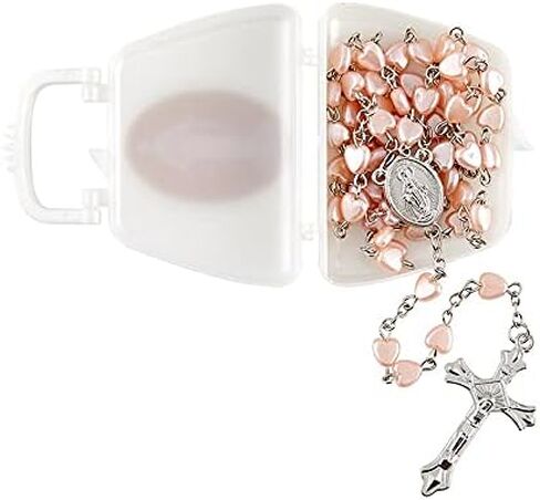 سبحة كاثوليكية بينك مع صندوق على شكل محفظة مريم العذراء، خرز صلاة على شكل قلب ديني، هدايا ملهمة للنساء، 20 انش، 20 انش، 20 انش، زنك، بدون احجار كريمة in Kuwait