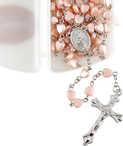 سبحة كاثوليكية بينك مع صندوق على شكل محفظة مريم العذراء، خرز صلاة على شكل قلب ديني، هدايا ملهمة للنساء، 20 انش، 20 انش، 20 انش، زنك، بدون احجار كريمة in Kuwait