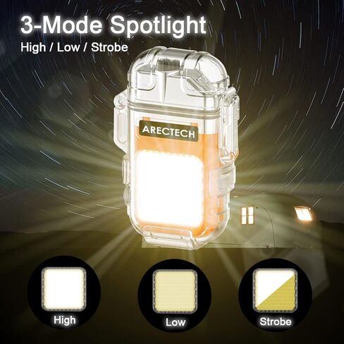 ARECTECH Rechargeable Lighter Electric Arc Dual Lighter 3 Modes of Flashlight Windproof Plasma Lighters Waterproof with Survival Emergency Whistle and Lanyard for Outdoor Candle Camping (Orange) in Kuwait