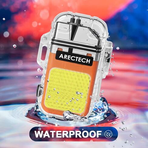 ARECTECH Rechargeable Lighter Electric Arc Dual Lighter 3 Modes of Flashlight Windproof Plasma Lighters Waterproof with Survival Emergency Whistle and Lanyard for Outdoor Candle Camping (Orange) in Kuwait
