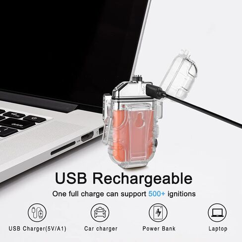 ARECTECH Rechargeable Lighter Electric Arc Dual Lighter 3 Modes of Flashlight Windproof Plasma Lighters Waterproof with Survival Emergency Whistle and Lanyard for Outdoor Candle Camping (Orange) in Kuwait