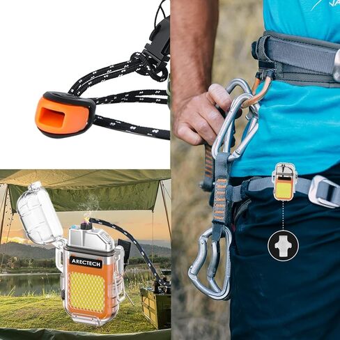 ARECTECH Rechargeable Lighter Electric Arc Dual Lighter 3 Modes of Flashlight Windproof Plasma Lighters Waterproof with Survival Emergency Whistle and Lanyard for Outdoor Candle Camping (Orange) in Kuwait