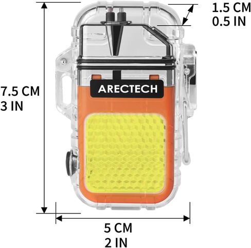ARECTECH Rechargeable Lighter Electric Arc Dual Lighter 3 Modes of Flashlight Windproof Plasma Lighters Waterproof with Survival Emergency Whistle and Lanyard for Outdoor Candle Camping (Orange) in Kuwait
