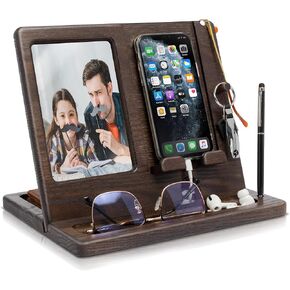 TESLYAR Gifts for Men Wood Phone Docking Station Gifts for Dad Photo Frame 4 х 6 inch Picture Frame Organizer Men Gift Gifts for Him in Kuwait