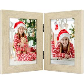 Golden State Art, 4x6 Double Hinged Picture Frame, Two Photo Folding Frames, for Wedding Family Pictures Collage (Beige, Double, 4x6)