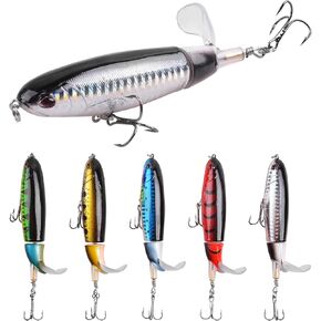 Topwater Bass Fishing Lure, 5PCS Plopper Fishing Bait Lures, Plopping Minnow with Floating Rotating Tail, Topwater Crankbait Whopper Lures Kit for Freshwater Saltwater Bass Trout Pike Perch in Kuwait