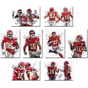 HOUKIG Patrick Mahomes Tyreek Hill Travis Kelce Chris Jones Poster - 8x12 Inch Canvas Prints (Unframed, 8 Piece Set) in Kuwait
