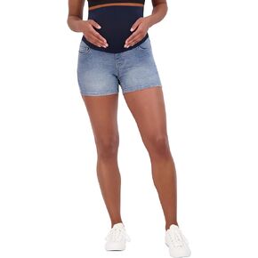 Savi Parker Women's Knit Denim Maternity Shorts Over Belly - 4" Inseam in Kuwait