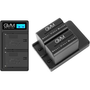 GVM NP-F970 6600mAh Batteries with Dual USB Charger and V-Mount Adapter, LCD Screen Display Charge Status of Each Battery, 2 Packs Portable Power for Camera Camcorder Broadcast Video Light in Saudi Arabia