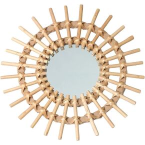 OYPEIP 12 "الروطان الطبيعية الصغيرة أمة الله البوهيمي شنقا ديكور الزجاج، ريفي المنسوجة يدويا الديكور الفن المبتكر مرآة ماكياج مستديرة لخلع الملابس غرفة المعيشة غرفة نوم ممر الحمام، مدخل in Kuwait