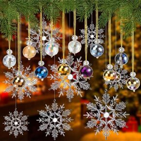 Magibag 39 قطعة كرات عيد الميلاد الكريستالية ندفة الثلج الحلي المعلقة شجرة عيد الميلاد زينة كرات زجاجية صغيرة ندفة الثلج لعيد الميلاد ديكور المنزل in Kuwait