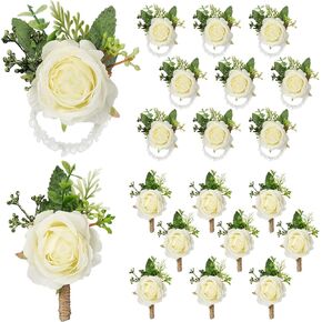 36 Pcs White Corsage and Boutonniere Set Includes 18 Wrist Corsage Wristlet and 18 Ivory Boutonniere for Men Wedding Flower Bracelet Homecoming Corsage for Wedding Ceremony Prom Suit Decorations in Saudi Arabia