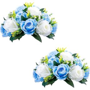 Sziqiqi Faux Silk Rose Flowers Artificial Flowers for Wedding Party Centerpiece Decorations Home Decorative Flowers, Pack of 2 Blue