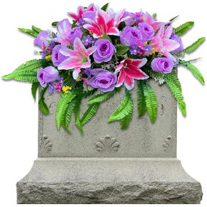 Headstone Flower Saddles Silk Realistic Yellow Grave Flowers for Cemetery Sunflower Outdoor Sympathy Memorial Day Flowers Arrangement