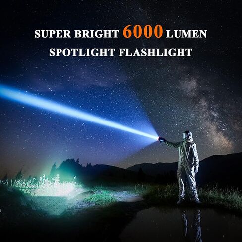 مصباح يدوي LED قابل لاعادة الشحن فائق السطوع 6000 لومن عالي الطاقة للتخييم والمشي لمسافات طويلة والصيد والعمل والمنزل in Kuwait