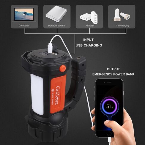 مصباح يدوي LED قابل لاعادة الشحن فائق السطوع 6000 لومن عالي الطاقة للتخييم والمشي لمسافات طويلة والصيد والعمل والمنزل in Kuwait