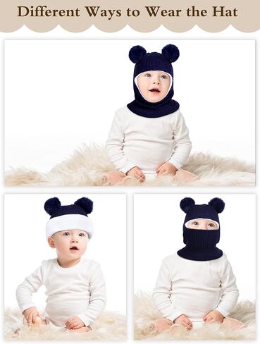 Cooraby 4 Pack Baby Toddler Winter Hat Toddler Hat Scarf Knitted Beanie with Neck Pompom Fleece Lined Earflap for Girl Boy in Saudi Arabia