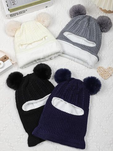 Cooraby 4 Pack Baby Toddler Winter Hat Toddler Hat Scarf Knitted Beanie with Neck Pompom Fleece Lined Earflap for Girl Boy in Saudi Arabia