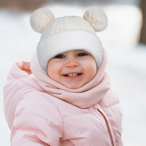 Cooraby 4 Pack Baby Toddler Winter Hat Toddler Hat Scarf Knitted Beanie with Neck Pompom Fleece Lined Earflap for Girl Boy in Saudi Arabia