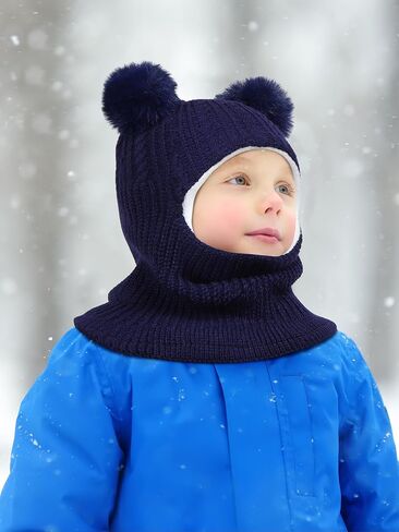Cooraby 4 Pack Baby Toddler Winter Hat Toddler Hat Scarf Knitted Beanie with Neck Pompom Fleece Lined Earflap for Girl Boy in Saudi Arabia