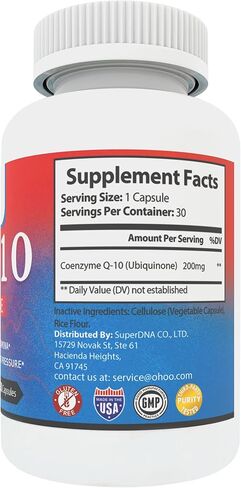 OHOO 200 مجم CoQ10، دعم الإنزيم المساعد Q10 لمكملات الطاقة، 30 كبسولة in Kuwait