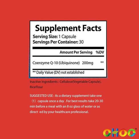 OHOO 200 مجم CoQ10، دعم الإنزيم المساعد Q10 لمكملات الطاقة، 30 كبسولة in Kuwait