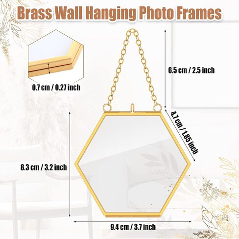 8 قطع معلقة إطار زجاجي ذهبي عائم مقاس 4 × 3 بوصة مضغوط على شكل زهرة زجاجية إطار صورة مزدوجة عمل فني إطار عرض للصور ملصق ديكور المنزل الحديث in Kuwait
