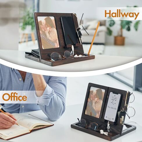 TESLYAR Gifts for Men Wood Phone Docking Station Gifts for Dad Photo Frame 4 х 6 inch Picture Frame Organizer Men Gift Gifts for Him in Kuwait