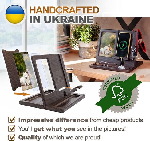 TESLYAR Gifts for Men Wood Phone Docking Station Gifts for Dad Photo Frame 4 х 6 inch Picture Frame Organizer Men Gift Gifts for Him in Kuwait